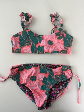 Maaji Kids Reversible Floral Bikini Top and Bottom in Pink and Green